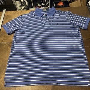 Polo Ralph Lauren Polo Shirt Mens XL Blue White Striped w/blue Pony VTG 90s Flaw